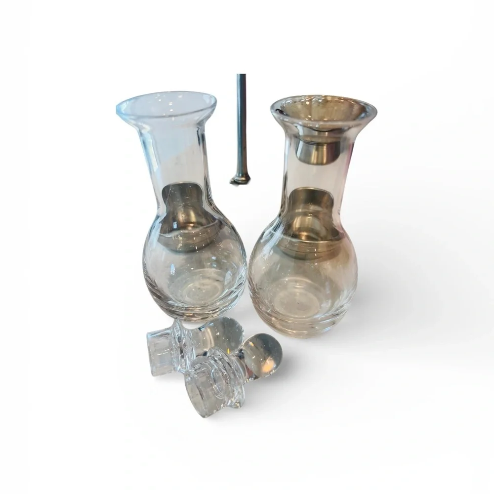 Vintage Glass Oil & Vinegar Cruet Set with Metal Caddy | Dual Decanter Condiment